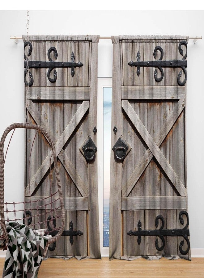 DOTOOMA 82 x 84 Inches Western Vintage Barn Door Window Curtain Brown Wooden Bedroom Rustic European Window Decorations Polyester Drapes 2 Panel - Image 2